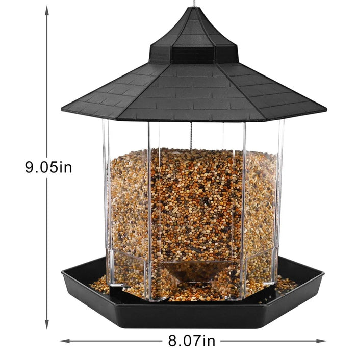 1pcs Wild Bird Feeder Hanging Hexagonal Roof Pavilion Semi-Automatic Bird Feeder Garden Courtyard Exterior Decoration