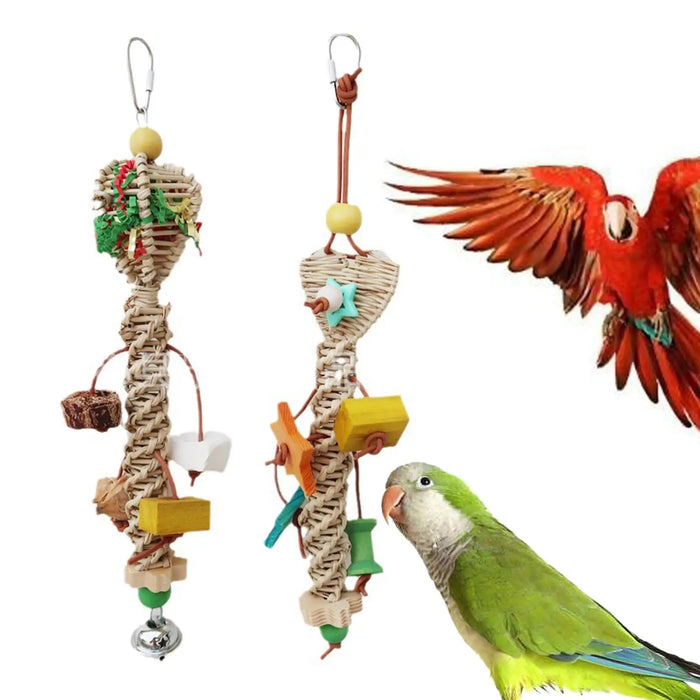 Bird Chewing Toy Chew Bird Toy Rattan Hanging Pet Toy Large Parrot Toys for Finches Cockatoos Budgie Cockatiels Parakeets