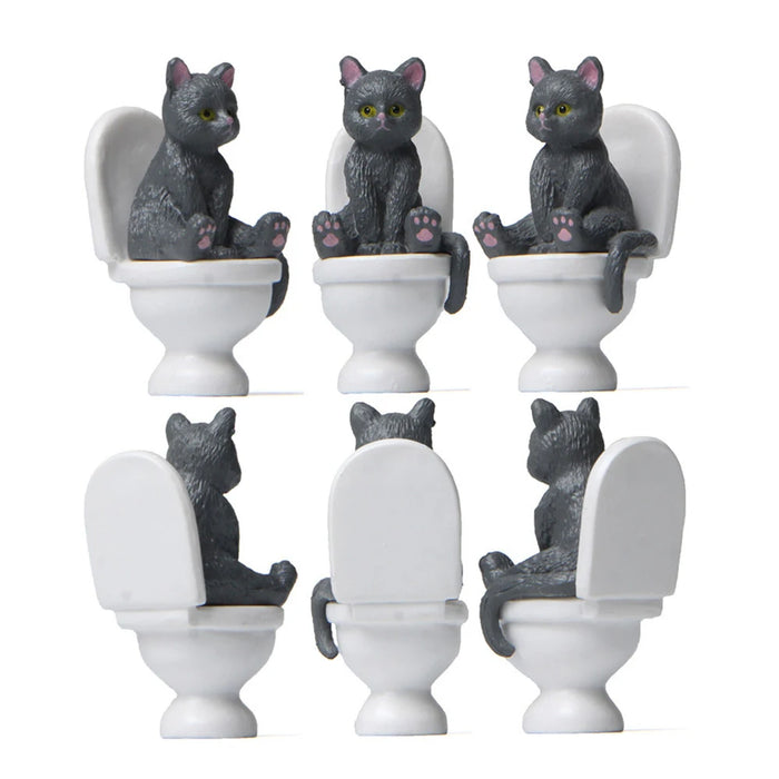 Cat Sit On Figurines Toilet Cat Ornament Kawaii Cat Doll Micro Landscape Fairy Garden Miniature for Kids Cat Toy Home Decoration
