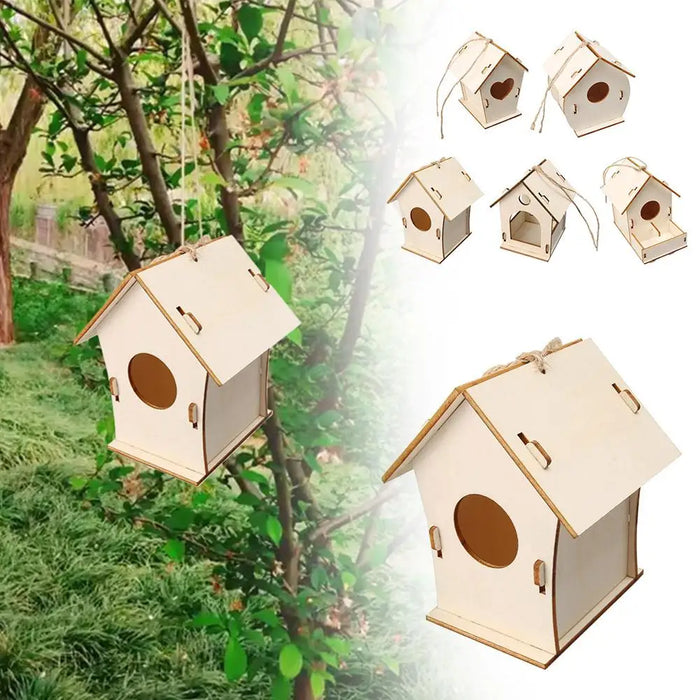 Wooden DIY Bird Nest House Outdoor Hanging Birdhouse Box For Hummingbird Outdoor Cages Garden Yard Decoration 2025