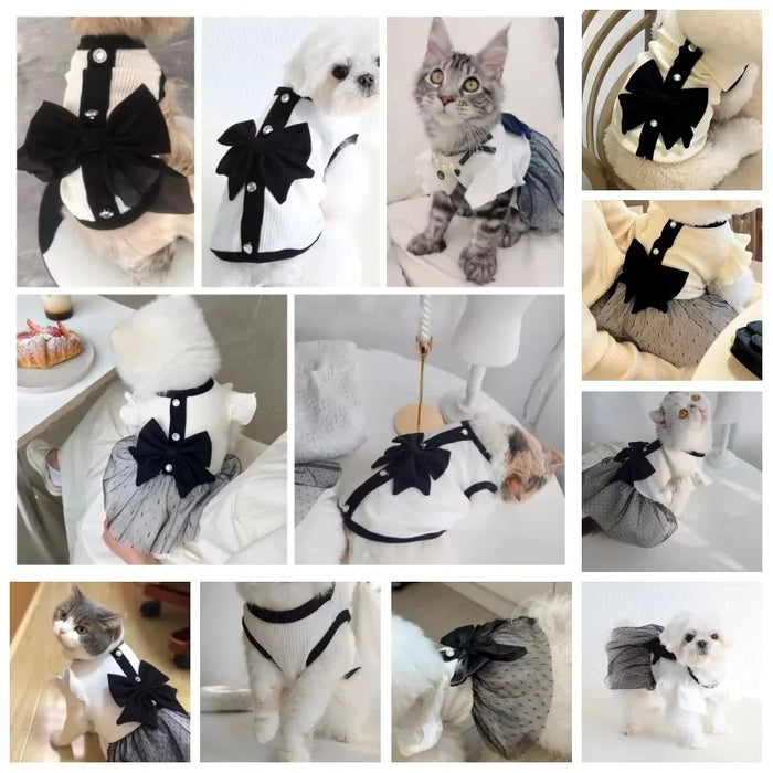 Dog Clothes for Small Dogs Summer Dog T-Shirt Pet Dog Skirt Black White Retro Dresses Puppy Costume Chihuahua Clothing