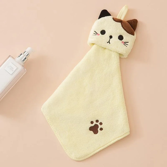 Cute Cat Kitchen Cleaning Towel Hanging Hand Towels Absorbent  Dishcloths Coral Velvet Soft Cleaning Cloth Rag