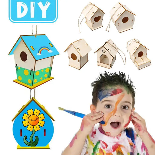 Wooden DIY Bird Nest House Outdoor Hanging Birdhouse Box For Hummingbird Outdoor Cages Garden Yard Decoration 2025