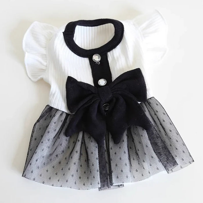 Dog Clothes for Small Dogs Summer Dog T-Shirt Pet Dog Skirt Black White Retro Dresses Puppy Costume Chihuahua Bichon Clothing