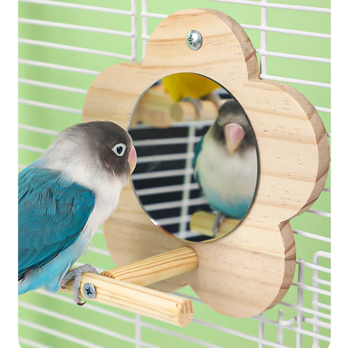 Bird Mirror Wooden Interactive Play Toy With Perch For Small Parrot Budgies Parakeet Cockatiel Conure Lovebird Cage Accessories