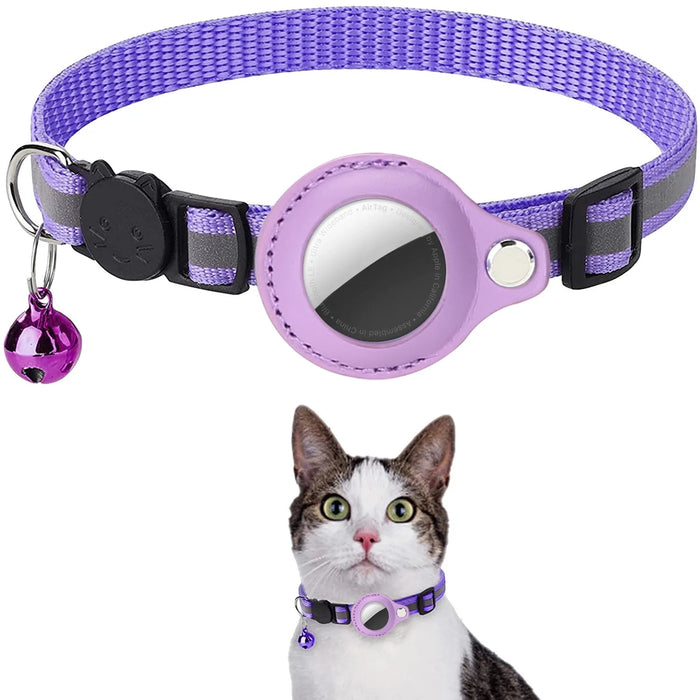 Pet cats AirTag PU Anti Loss Collar  Breakaway Reflective Strips Adjustable Kitten Collar Waterproof  cat collar accessories