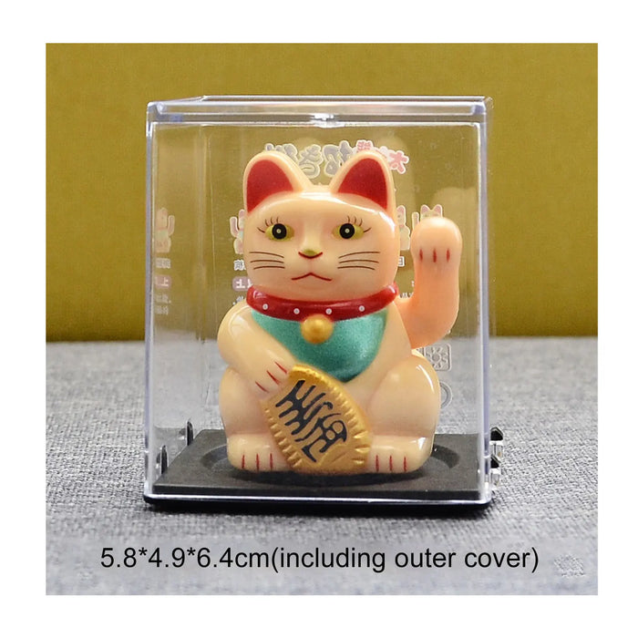 Mini Wealth Waving Hand Cat Chinese Lucky Cat Cartoon Ornament Cute Waving Arm Beckoning Fortune Cat for Car Home Office Decor