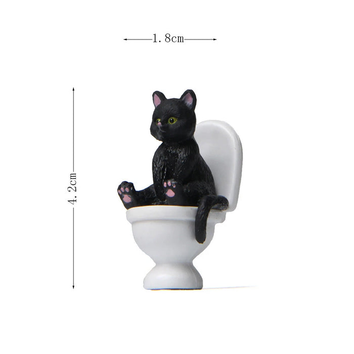 Cat Sit On Figurines Toilet Cat Ornament Kawaii Cat Doll Micro Landscape Fairy Garden Miniature for Kids Cat Toy Home Decoration