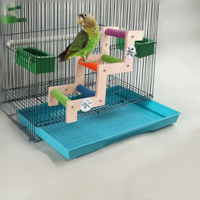 Bird Cage Ladder Solid Wood Birds Perch Stand for Parakeets Cockatiels Small Medium Parrot Conures Finch Bird Climbing Toys