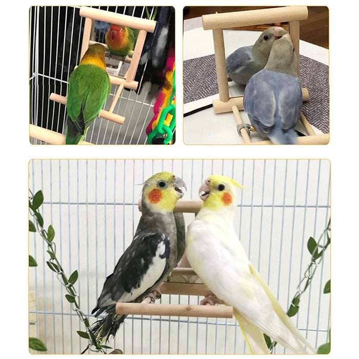Wood Bird Mirror With Perch Stand Bird Toy Stand Bird Toy For Parrot Parakeets Cockatiels Cage Cage Parakeet Accessories
