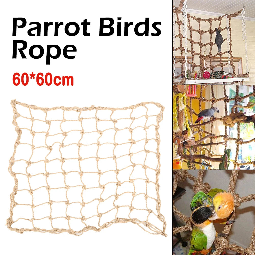 Birds Swing Ladder Toys Hemp Rope Net Pet Parrot Birds Chew Play Climbing Ropes with Hook Pet Accesorios for Bird Indoor Toy