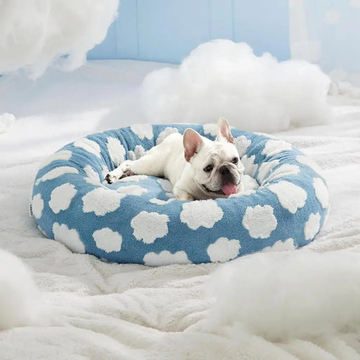 Round Dog Bed with Raised Edges Plush Round Donut Cat Nest with Anti-slip Bottom Cozy Pet Bed for Small Dogs for Warmth for Cats