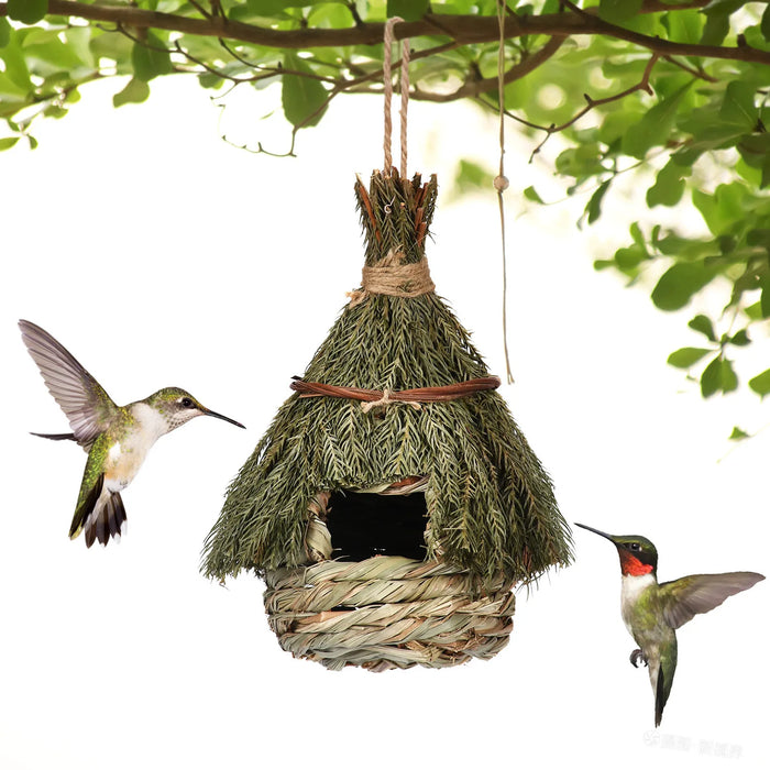 Unique Birdhouse Comfortable Birdhouse Hand-woven Natural Grass Hummingbird House for Garden Outdoor Decoration Window Hideaway