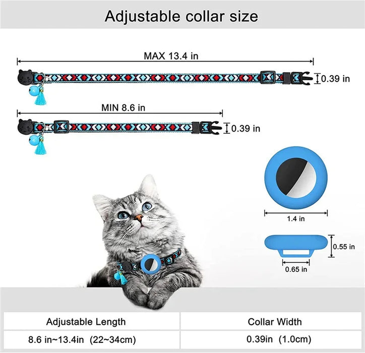 Cat/dog AirTag collar with ethnic style woven collar and tassel silicone anti loss pet collar