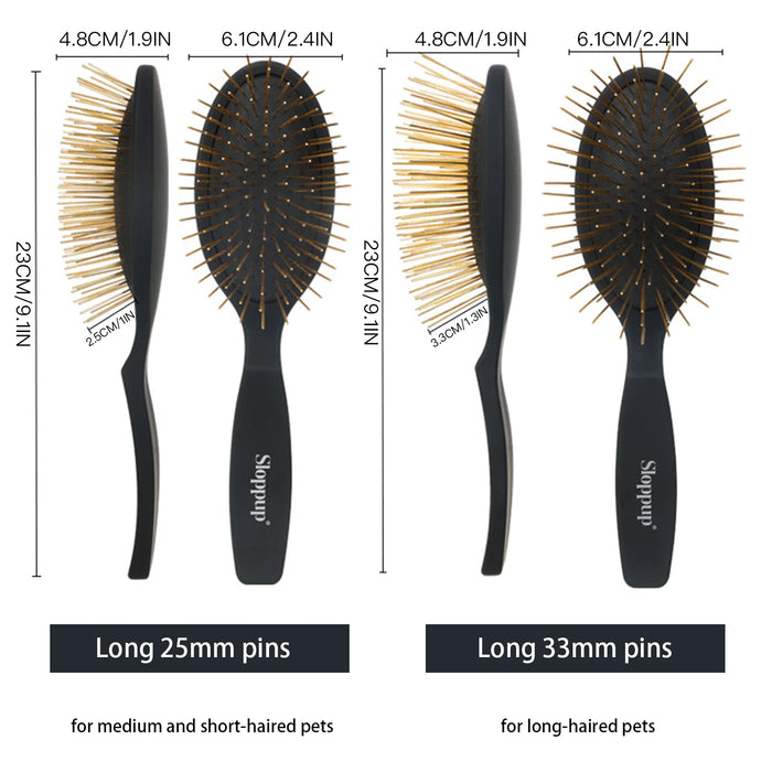 Pet Grooming Detangler Pin Dog Brush for Shedding & Removing Loose Fur, Lightweight ABS with Gold Plated Pins for Long Hair