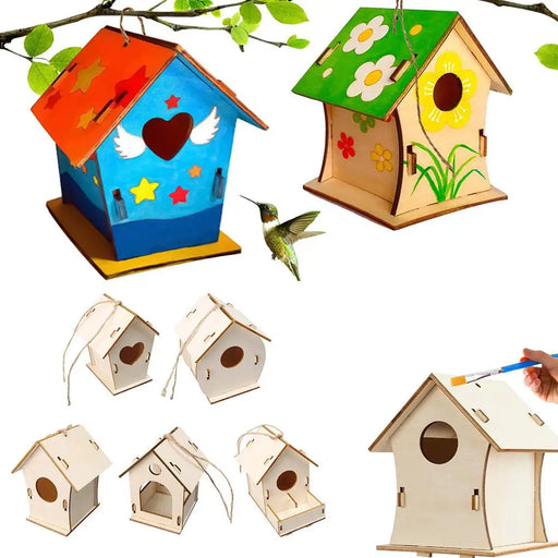 Wooden Mini Bird Cage Outdoor Hanging Birdhouse Box DIY Painting Blank Wood Garden Bird Cages Yard Decoration Bird Parrot Nest