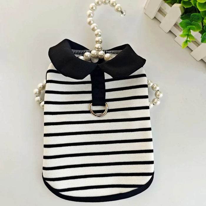 Dog Clothes for Small Dogs Summer Dog T-Shirt Pet Dog Skirt Black White Retro Dresses Puppy Costume Chihuahua Bichon Clothing
