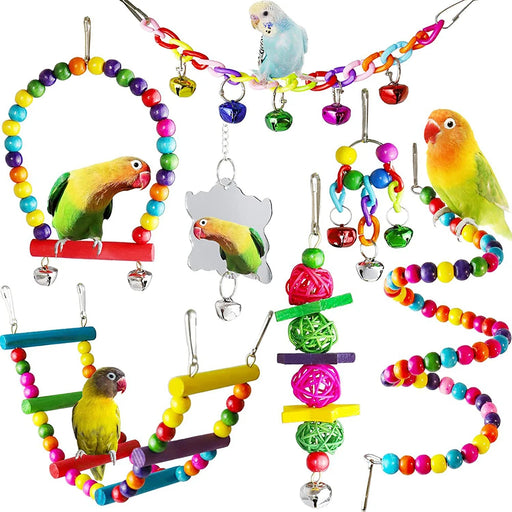 7PCS  Parrot Toy Bird Cage Accessories Bird Accessories Stair Mirror Swing Bell Bird Toy