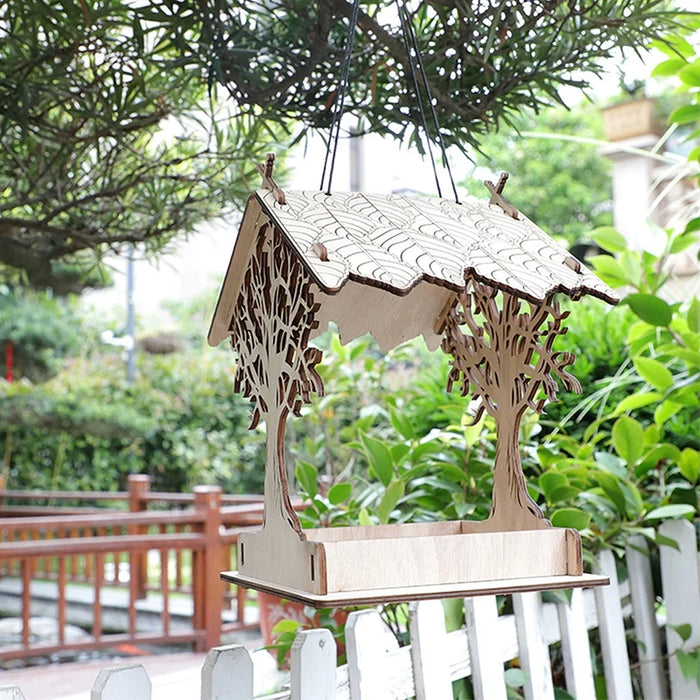 Bird House Feeding House DIY Outdoor Wooden Bird Feeder Hanging Assembled Bird Cage House Pet Supplies For Garden Yard Decor