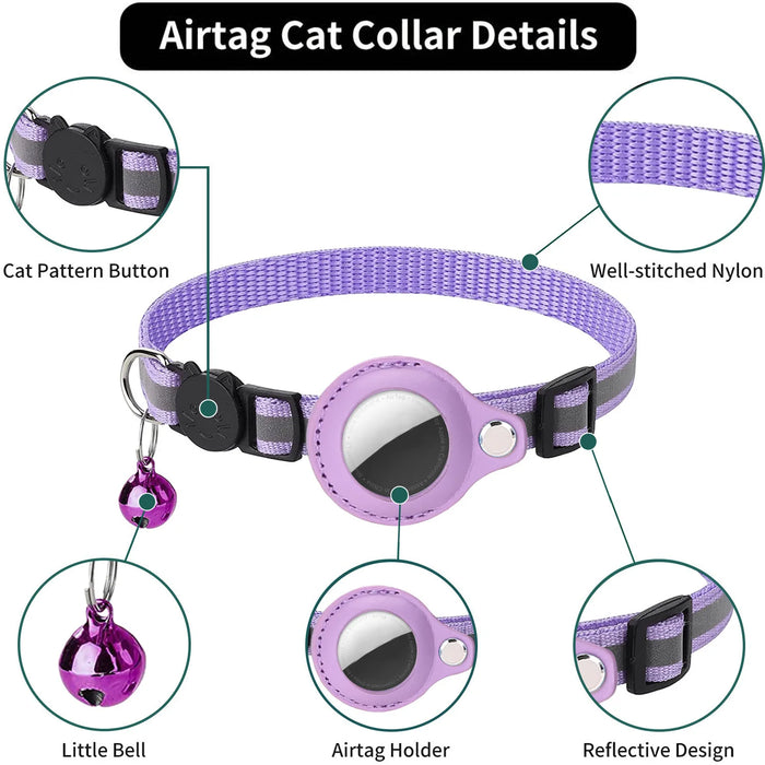 Pet cats AirTag PU Anti Loss Collar  Breakaway Reflective Strips Adjustable Kitten Collar Waterproof  cat collar accessories