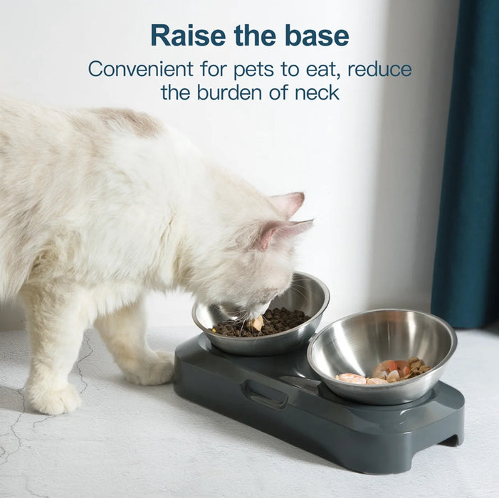 Cat Bowl Lovely Creative Inclined Kitten Puppy Food Feeding Bowls Stainless Steel Cats Drinking Feeder Pet Dogs Cats Feeders
