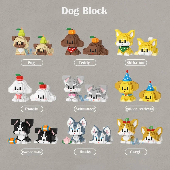 Cute Dog Building Blocks Puppy Pet Model Animal Diy Assemble Bricks Set Poodle Corgi Husky Cartoon Table Decor Gift for Kids