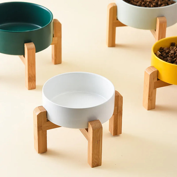 1800ml Big Dogs Bowl Double Ceramic Elevated Pet Food Water Feeders Small Medium Large Dog Feeding Supplies with Wooden Stand