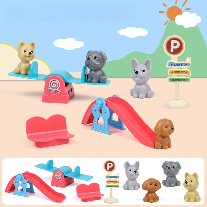 Cute Dog Pet Basket Family Toys Dog Doll Set Dog Cage Toys Scene Playing Toys Christmas Decoration Kids Pretend Play Gifts