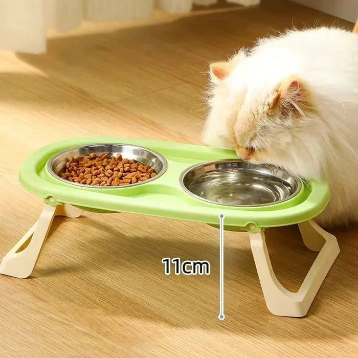 Foldable Cat Bowl Double Pet Bowl Stainless Steel Puppy Dog Feeder Water Food Bowl With Stand Feeding Dish Drinker Pets Supplies
