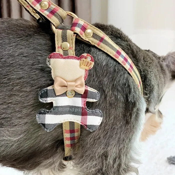 2pcs/set Pet Vest Lovely Collar , Dog Harness Leash Cat British Style Harness Dog Accessories ,Teddy Chihuahua  Pets Supplies