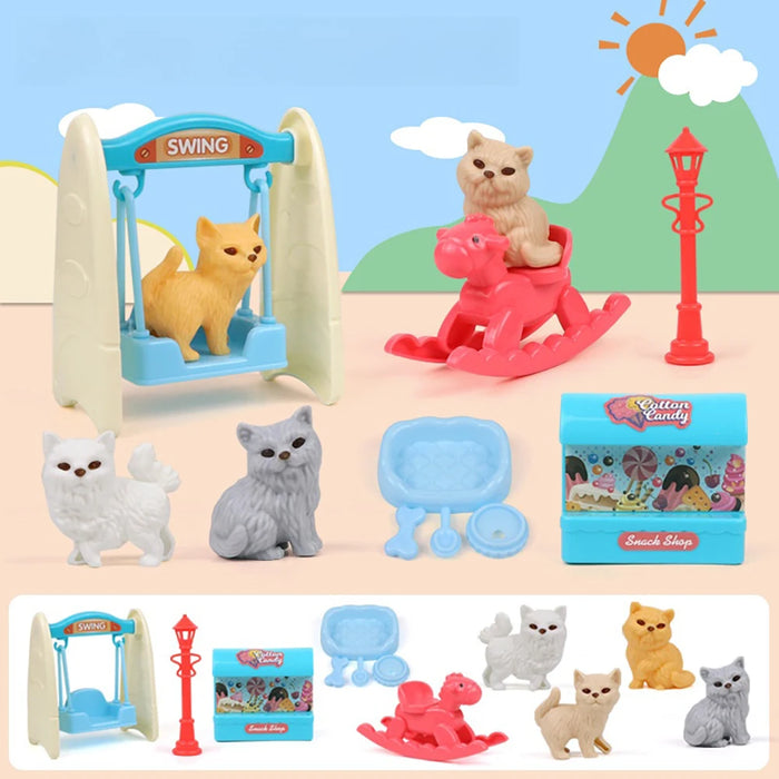 Cute Dog Pet Basket Family Toys Dog Doll Set Dog Cage Toys Scene Playing Toys Christmas Decoration Kids Pretend Play Gifts