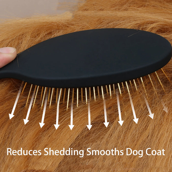 Pet Grooming Detangler Pin Dog Brush for Shedding & Removing Loose Fur, Lightweight ABS with Gold Plated Pins for Long Hair