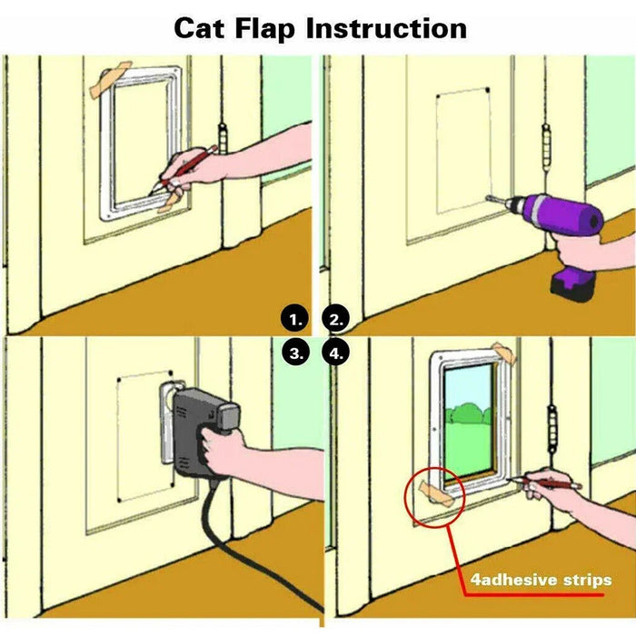 Dog Cat Flap Door with 4 Way Security Lock Transparent ABS Plastic Gate Four sizes（S/M/L/XL） Flap Doors Cat & Puppy Safety Gate