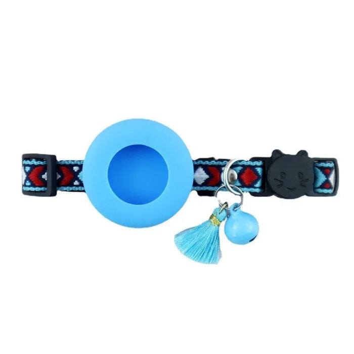 Cat/dog AirTag collar with ethnic style woven collar and tassel silicone anti loss pet collar