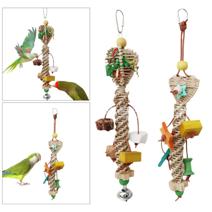 Bird Chewing Toy Chew Bird Toy Rattan Hanging Pet Toy Large Parrot Toys for Finches Cockatoos Budgie Cockatiels Parakeets