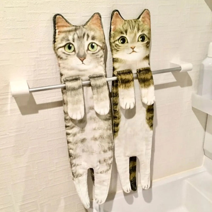 funny Cat Hand Towels Kitchen Bathroom Hand Towel Ball with Hanging Loops Quick Dry Soft Absorbent Microfiber creative Towels