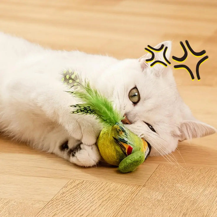 Chirping Bird Cat Toy Interactive Flapping Wings Plush Bird Toy Battery Operated Stimulate Animal Kitten Toy