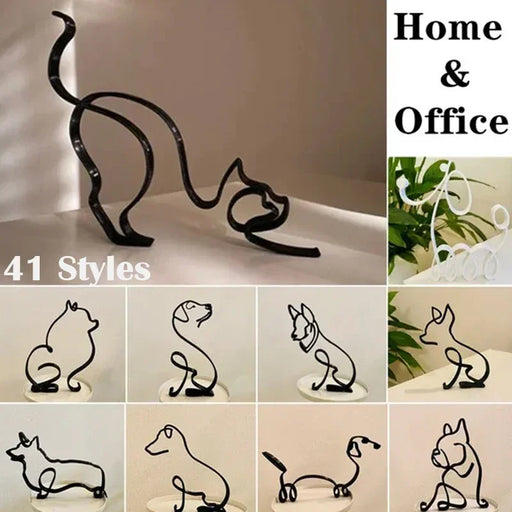 Dog Cat Minimalist Art Sculpture Decor Gift Metal Decor Modern Home Office Accessories Animal Shape Ornament Dropshipping