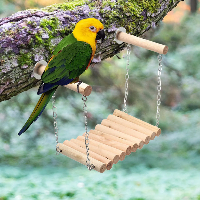 Bird Parrot Ladder Perch Hanging Cage Perch Chewing Parakeet Climbing Toy Wood Ladder for Medium Small Bird