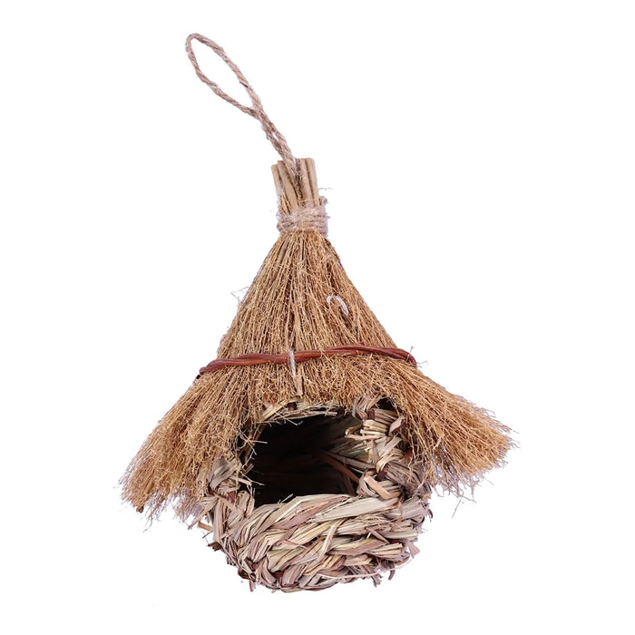 Wren Finch Bird House Hand Woven Bird House Grass Birds Hut Bird House for Outside Indoor Lawn Patio Home