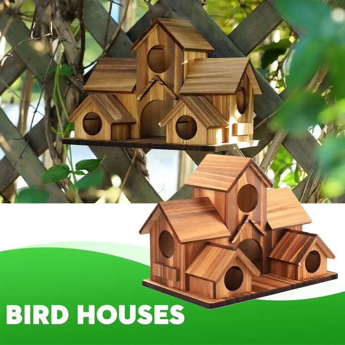 5 Hole Bird Houses Outdoor for 5 Bird Families Bluebird Finch Cardinals Natural Wood Hanging Birdhouse Garden Decoration X7E3