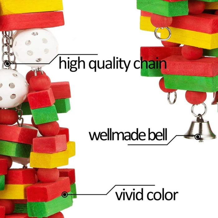 Pet Bird Chewing Toy Colorful Wooden Blocks Acrylic Beads Parrot Toy Bite Bridge Bird Tearing Toy Cockatiels Training Hang Swing