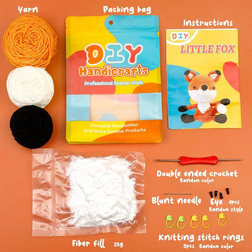 Fenrry Crochet Kit Animal Fox Ferret DIY with Yarn Balls Crochet Hooks Knitting Stitch Markers Needles Instruction Accessories