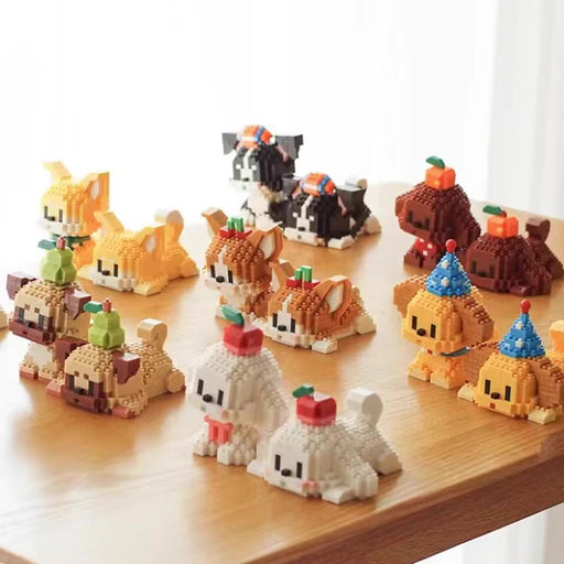 Cute Dog Building Blocks Puppy Pet Model Animal Diy Assemble Bricks Set Poodle Corgi Husky Cartoon Table Decor Gift for Kids