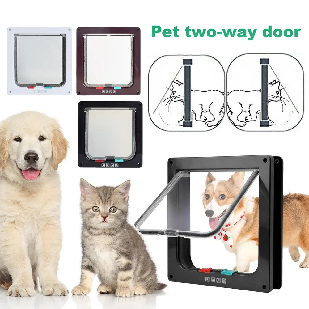 Dog Cat Flap Door with 4 Way Security Lock Transparent ABS Plastic Gate Four sizes（S/M/L/XL） Flap Doors Cat & Puppy Safety Gate