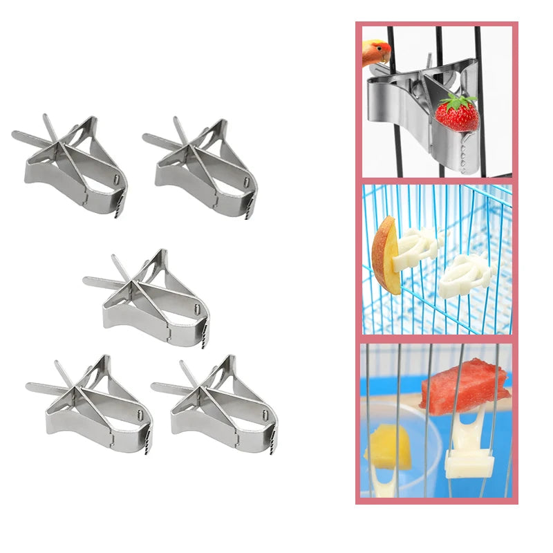 5pcs Birds Food Holder Pet Parrot Feeding Fruit Vegtable Clip Feeder Device Pin Clamp Durable Household Supplies Bird Cage
