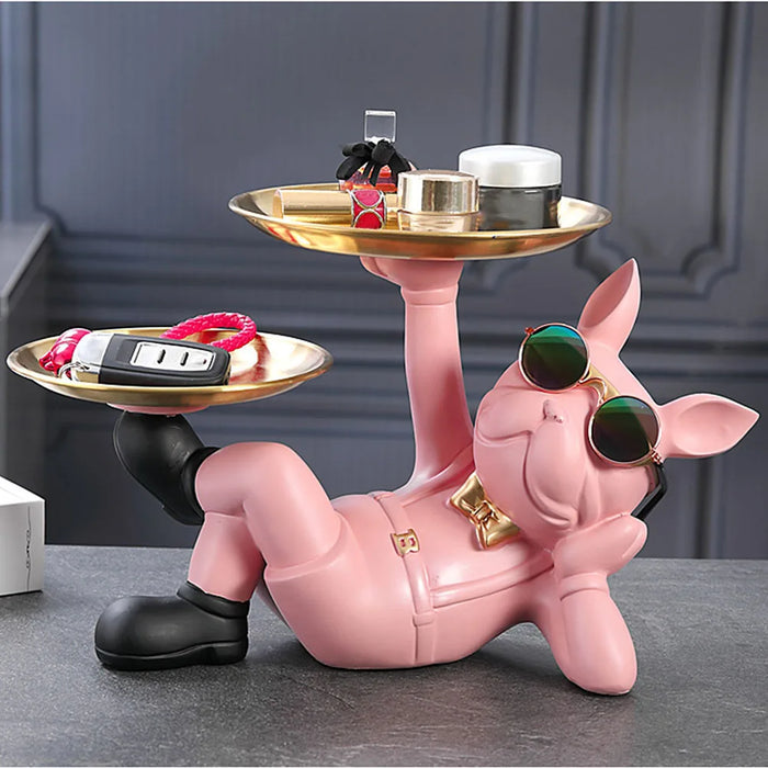 Home Decor Bulldog Figurine Dog Statue Storage Box Animal Figurines Resin Cool Dog Sculpture Tray Home Puppy Sculpture