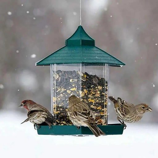 1pcs Wild Bird Feeder Hanging Hexagonal Roof Pavilion Semi-Automatic Bird Feeder Garden Courtyard Exterior Decoration