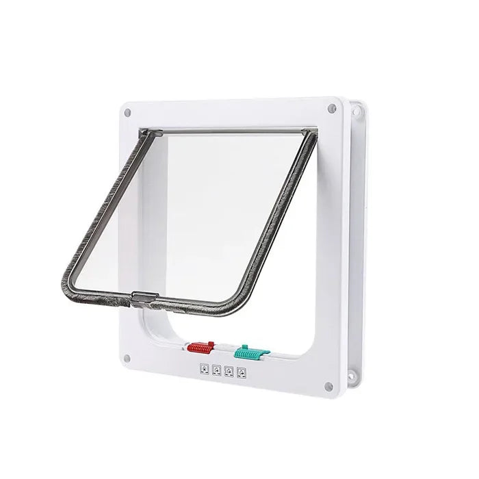 Dog Cat Flap Door with 4 Way Security Lock Flap Door for Dog Cats Kitten ABS Plastic Small Pet Gate Door Kit Cat Dogs Flap Doors