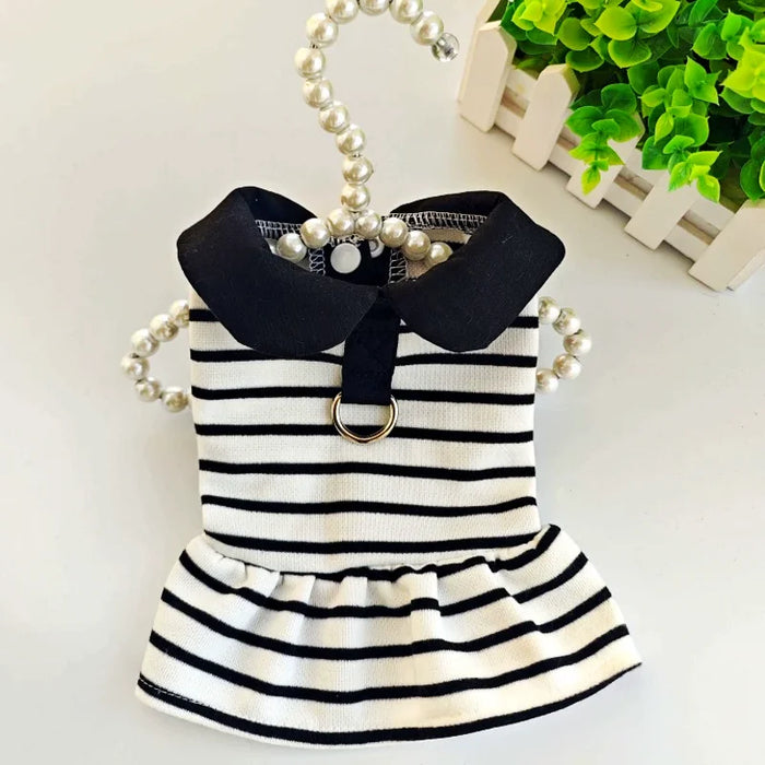 Dog Clothes for Small Dogs Summer Dog T-Shirt Pet Dog Skirt Black White Retro Dresses Puppy Costume Chihuahua Bichon Clothing